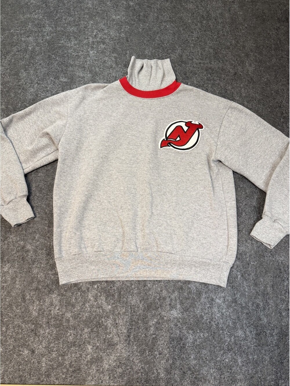 Vintage Majestic New Jersey Devils Mock Neck Sweatshirt Men's L Made In USA NHL